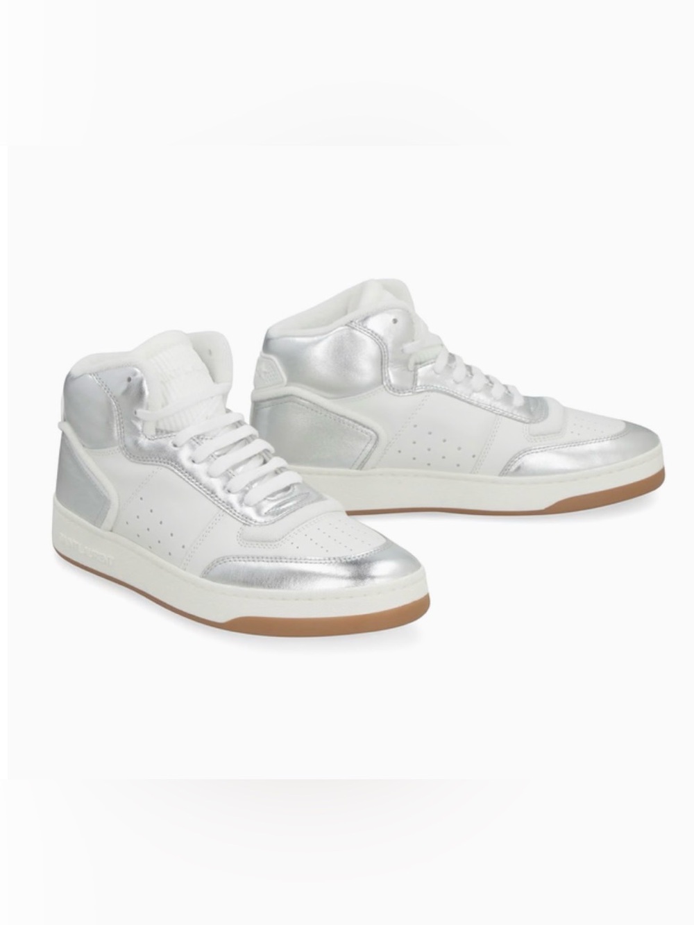 Saint Laurent SL/80 White and Metallic Silver High-Top Sneakers Size 8M 9.5W